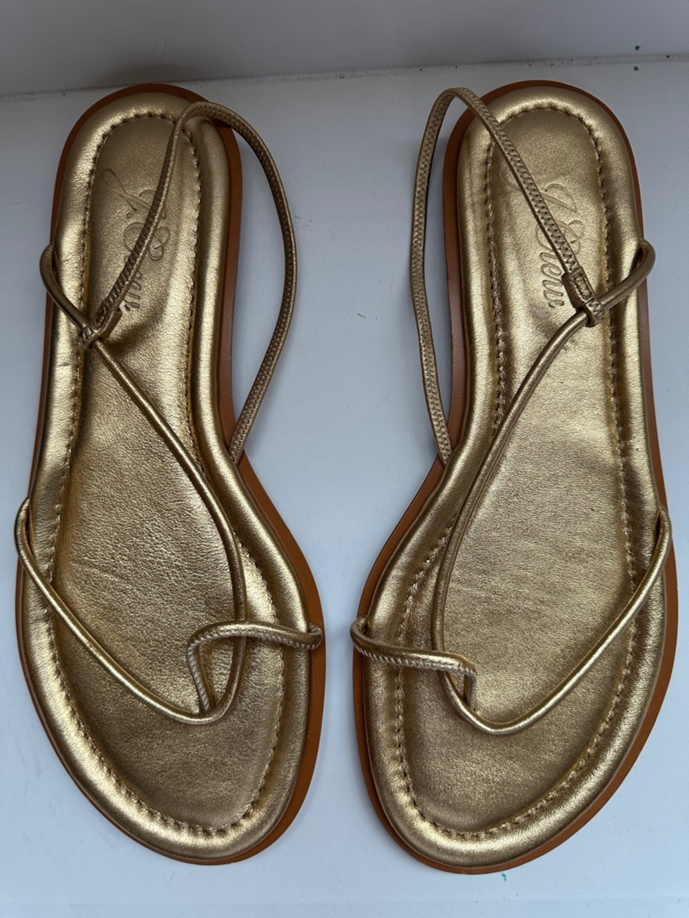 J. Crew Gold Leather Strappy Sandals Minimal Thong Made Italy Size 8